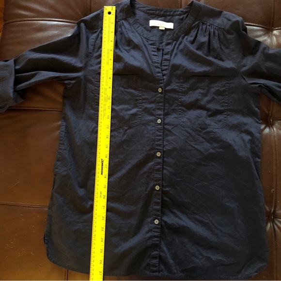 Loft navy blue roll sleeve shirt cotton split neck sZ medium - Picture 8 of 15